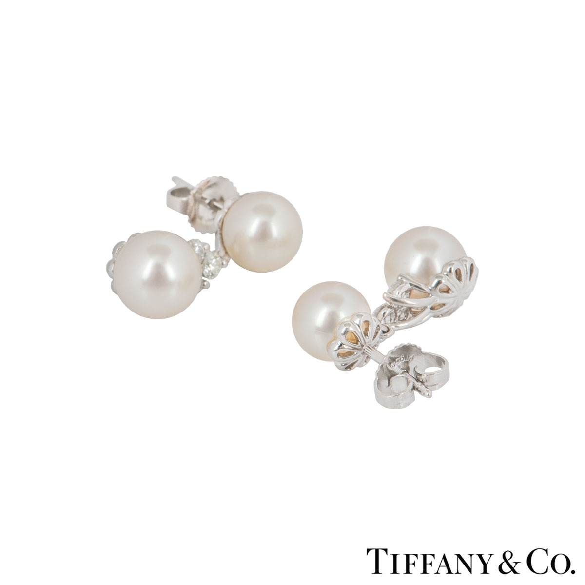 Tiffany & Co. Platinum Pearl & Diamond Drop Aria Earrings | Rich Diamonds
